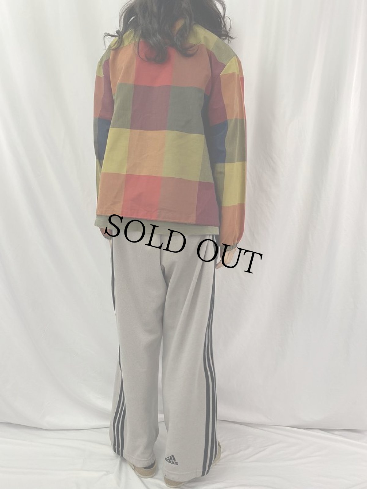 画像4: 60's TOWNCRAFT マルチカラー ブロックチェック柄 スタンドカラージップブルゾン L (4)