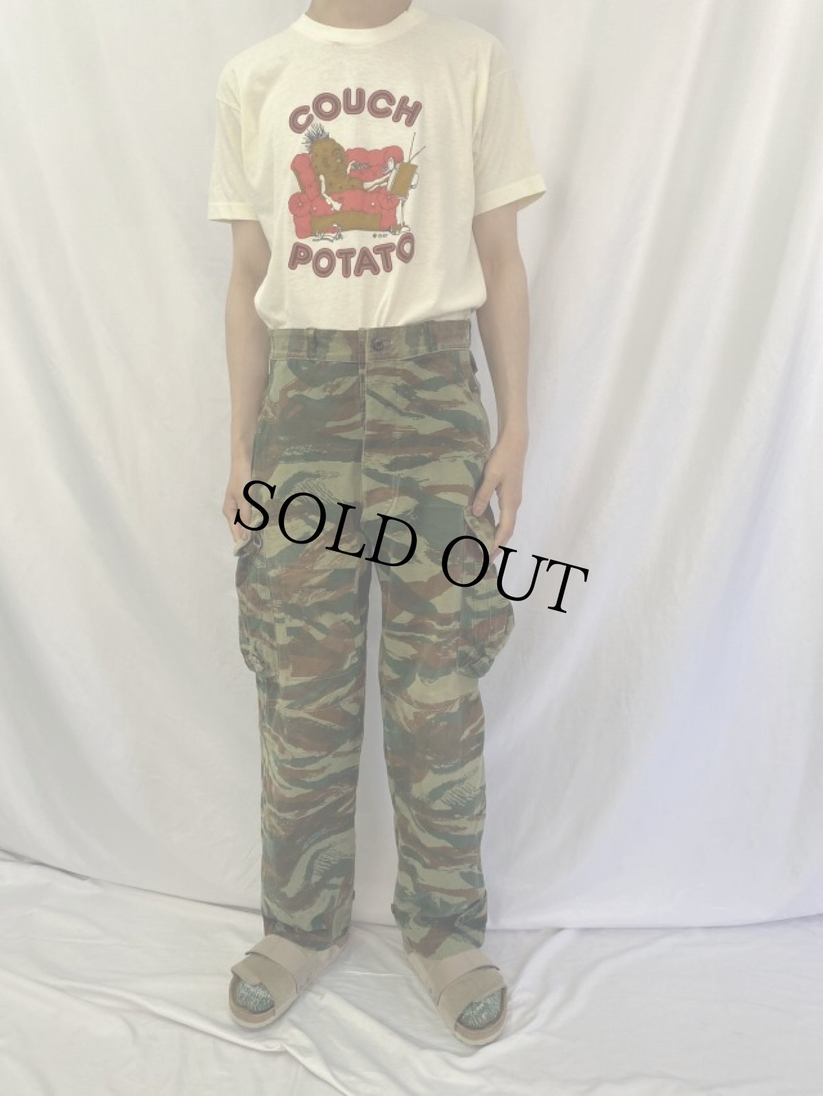 画像2: 60's FRENCH ARMY M-47 リザードカモ ヘリンボーンツイル カーゴパンツ W31 (2)