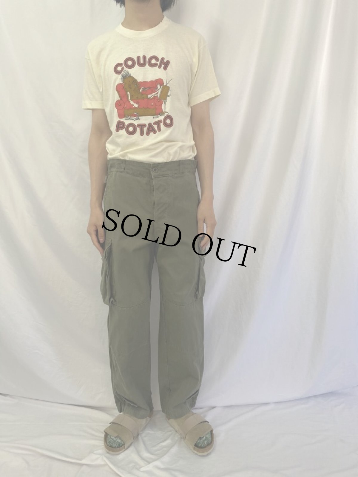 画像2: 60's FRENCH ARMY M-47後期 ヘリンボーンツイル カーゴパンツ W33 (2)