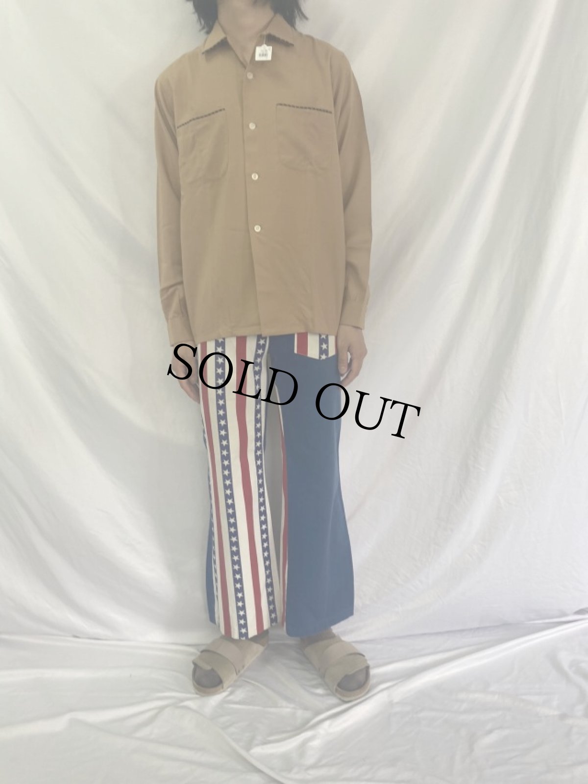 画像2: 70's 星条旗モチーフ柄 フレアパンツ W30 (2)