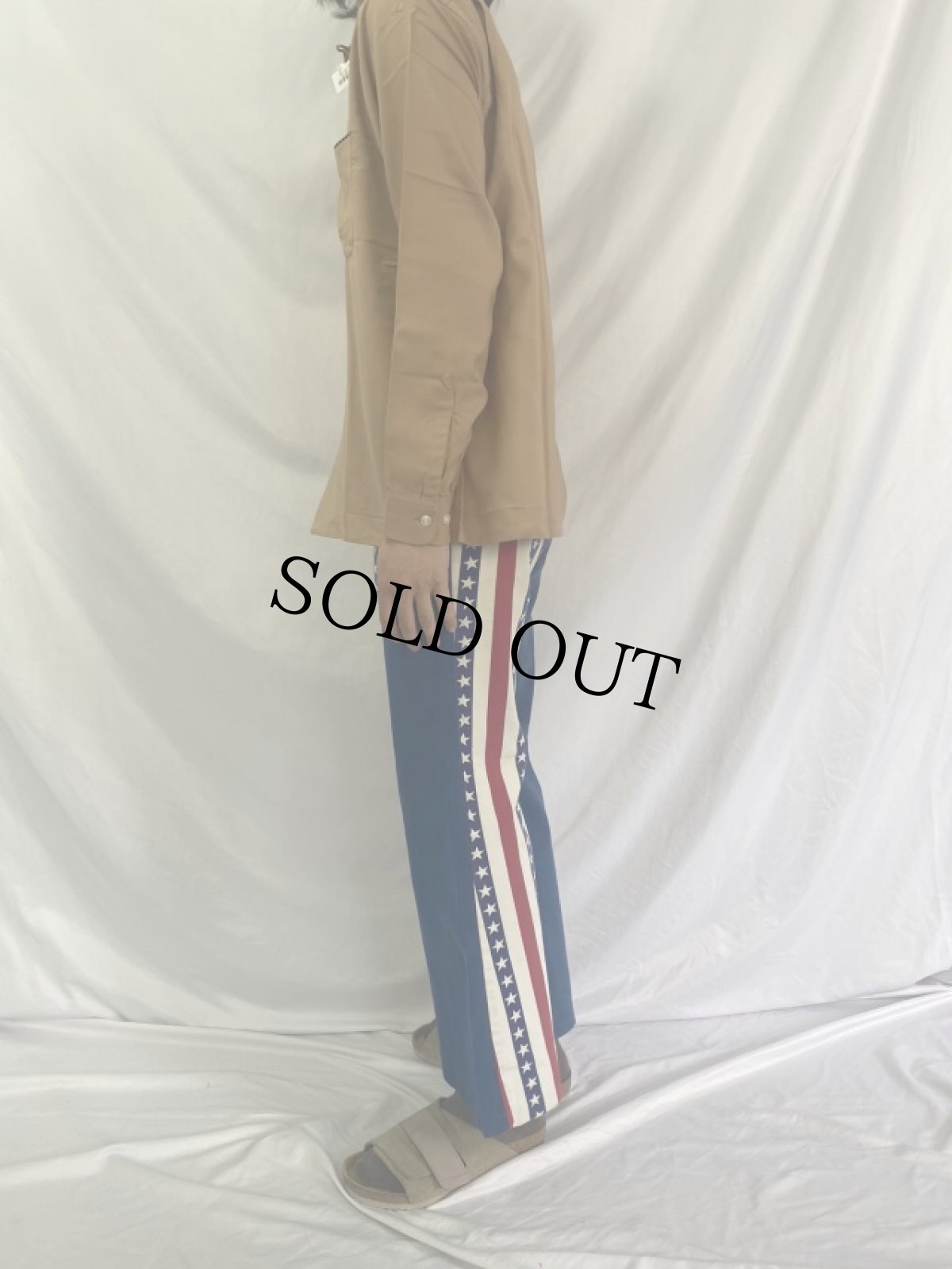 画像3: 70's 星条旗モチーフ柄 フレアパンツ W30 (3)