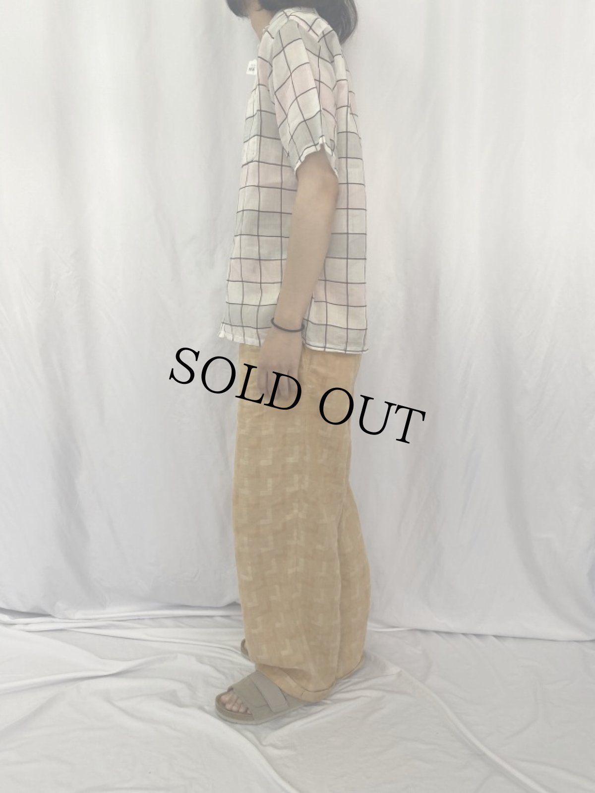 画像3: 60's チェック柄 コットンガーゼ オープンカラーシャツ M (3)