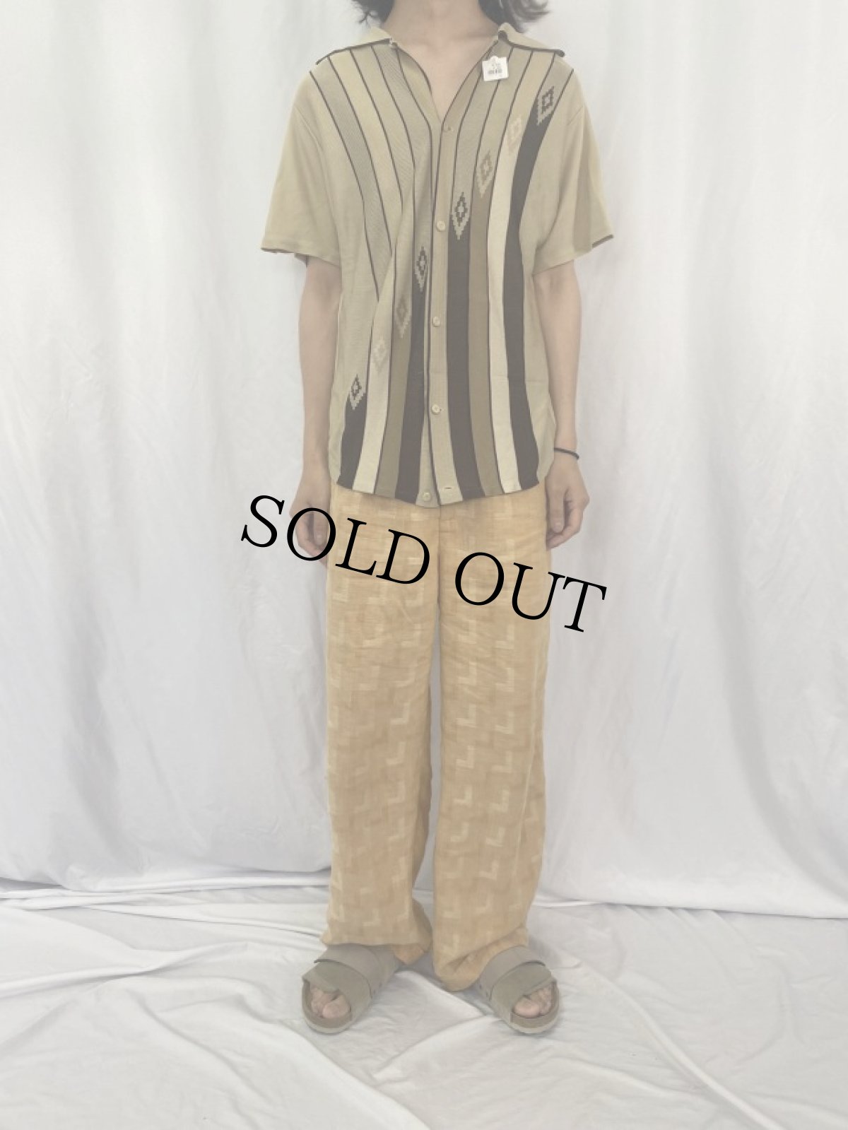 画像2: 70's ストライプ柄 ポリエステルニットシャツ (2)