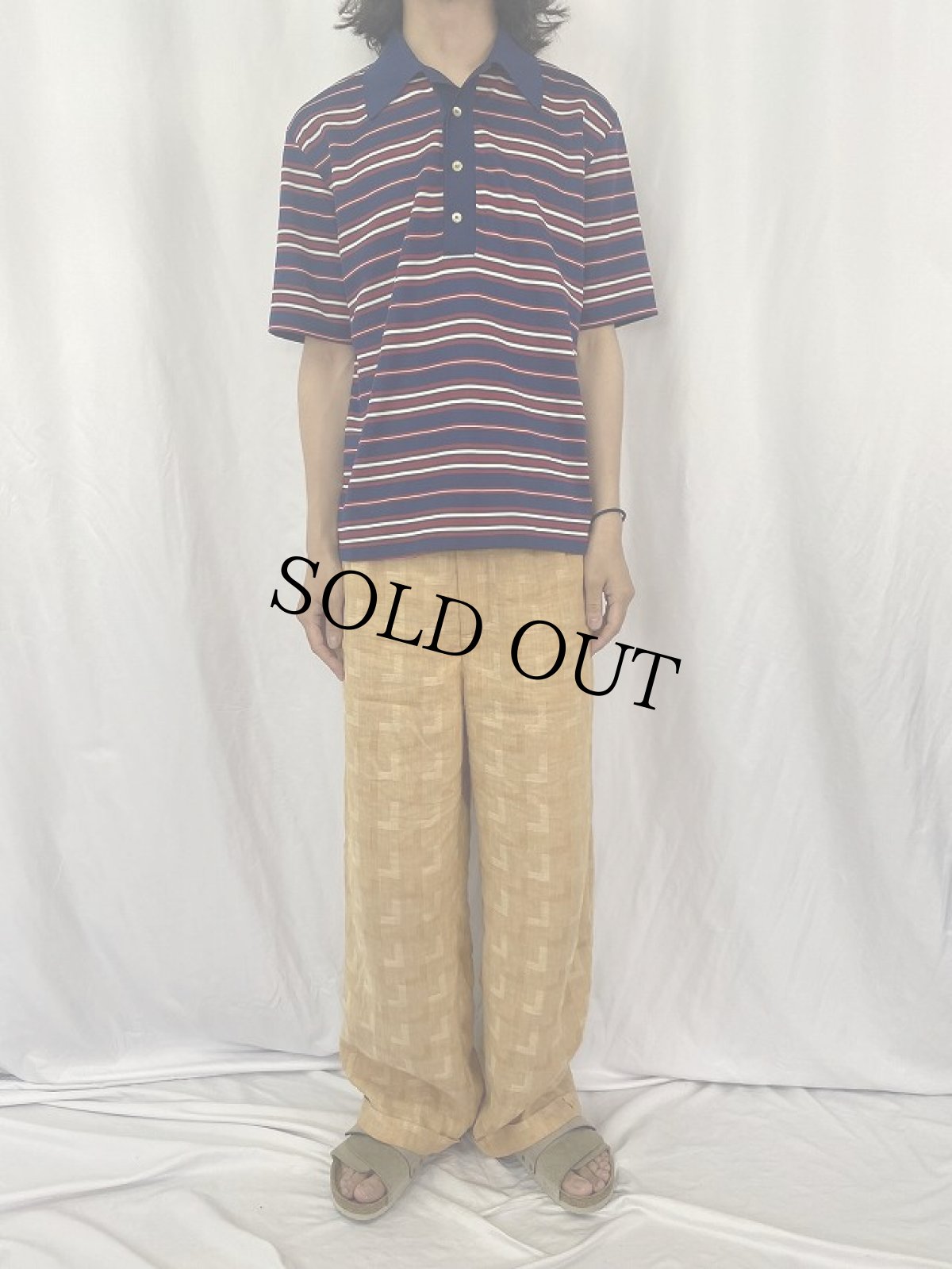 画像2: 70's Lord Jeff USA製 ボーダー柄 ポリエステルポロシャツ XL (2)