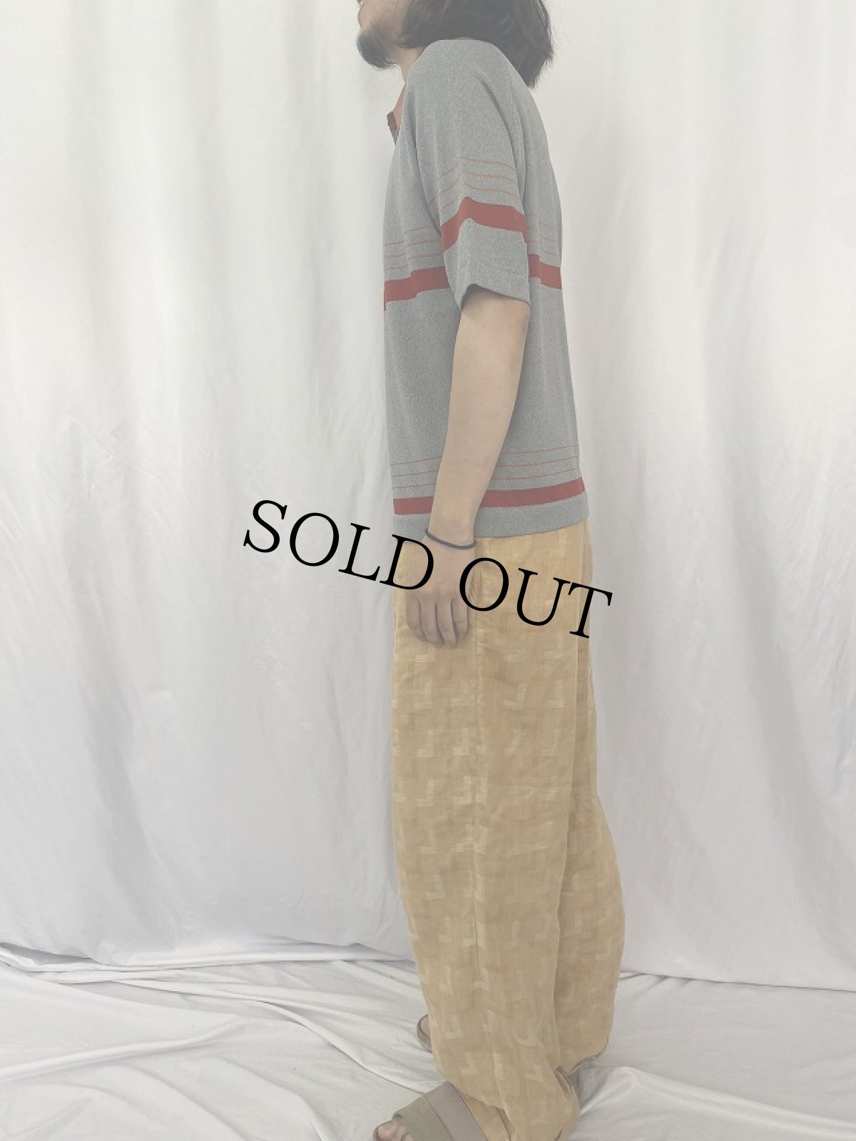 画像3: 70〜80's VAN HEUSEN COLESETA ボーダー柄 バンロンポロシャツ L (3)