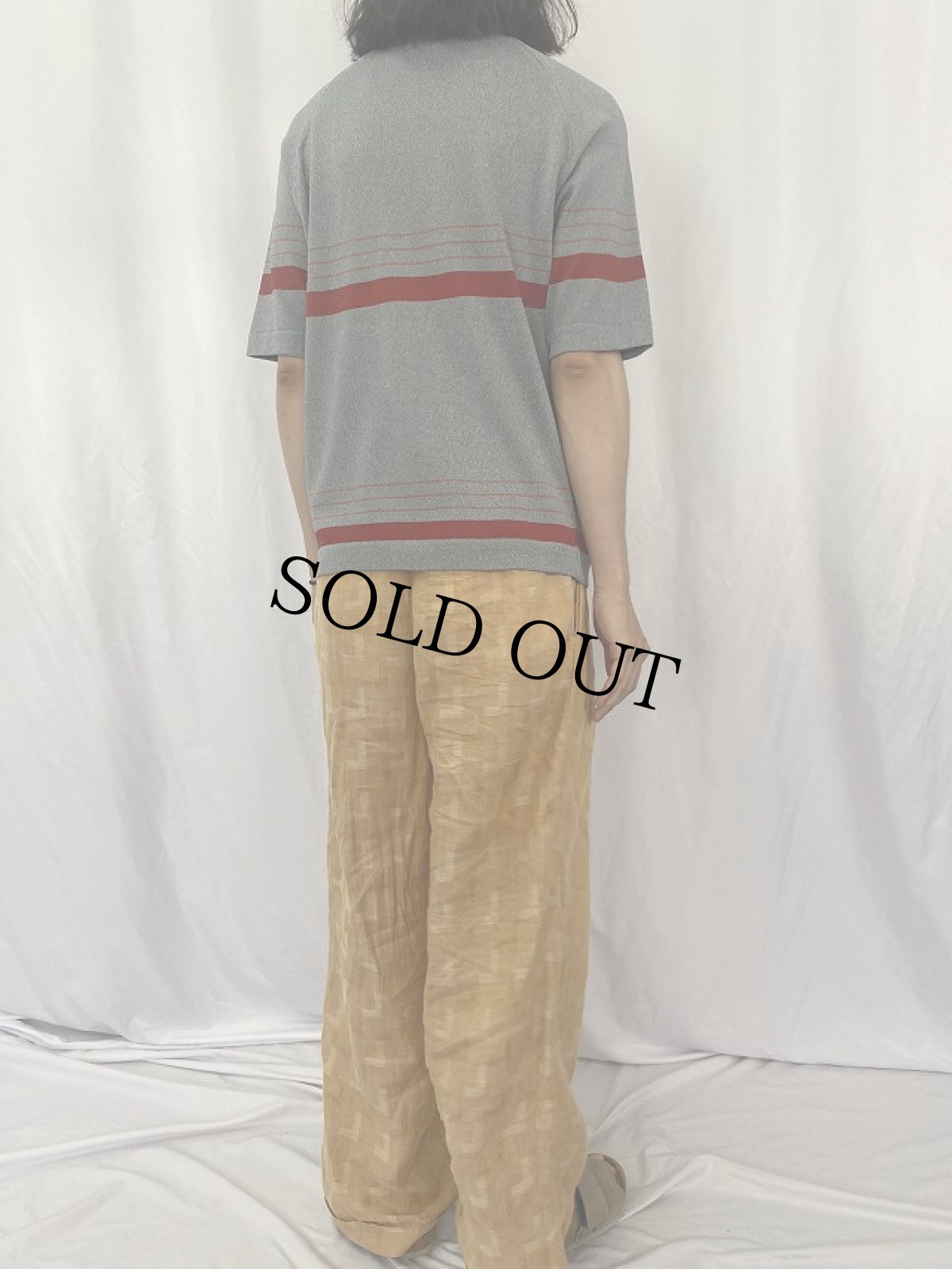 画像4: 70〜80's VAN HEUSEN COLESETA ボーダー柄 バンロンポロシャツ L (4)