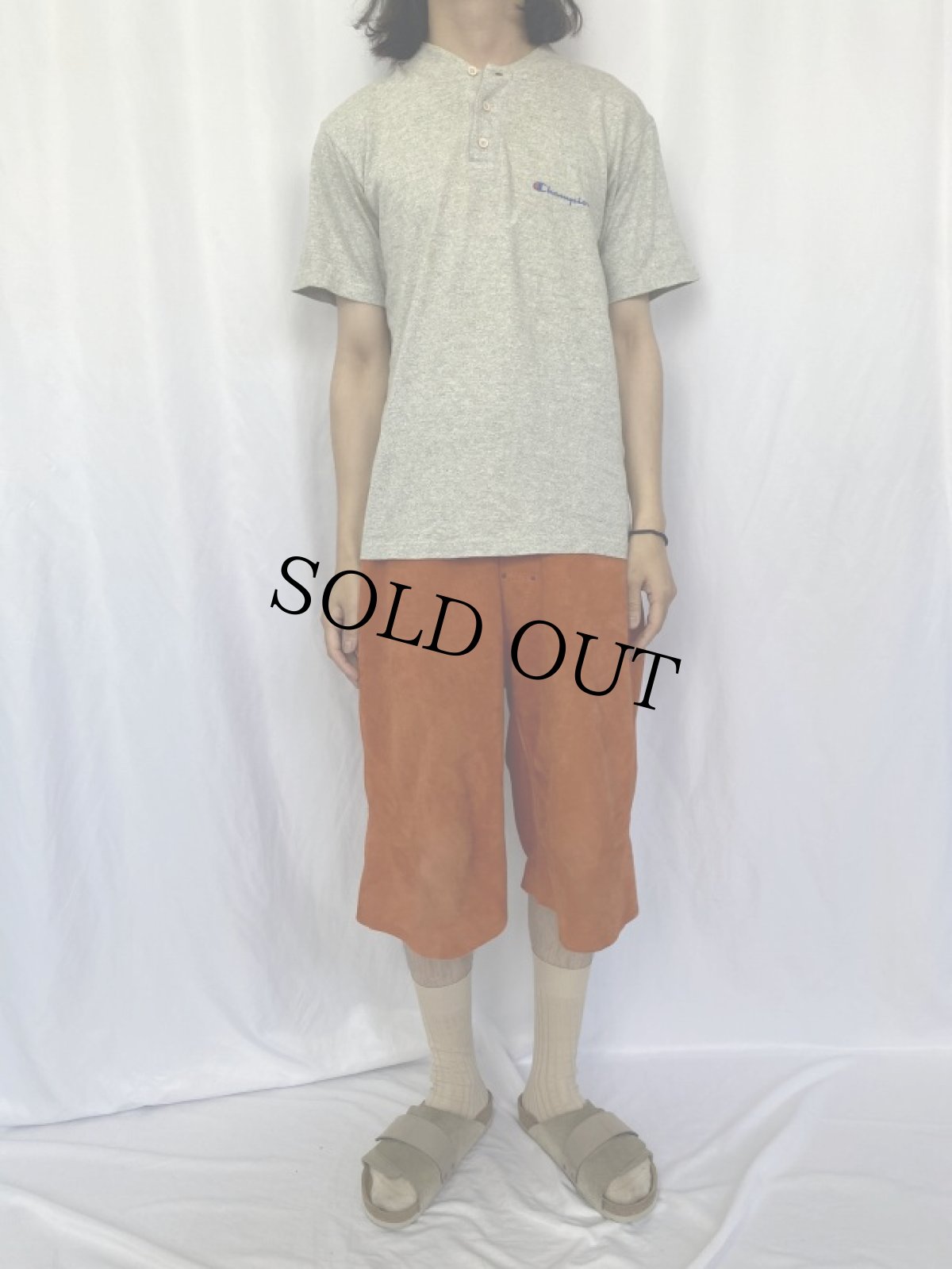 画像2: 90's Champion ITALY製 ロゴプリント ヘンリーネックTシャツ S (2)