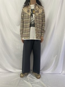 画像2: 70's KENNINGTON チェック柄 インディアンプリント ポリエステル ウエスタンシャツ L (2)