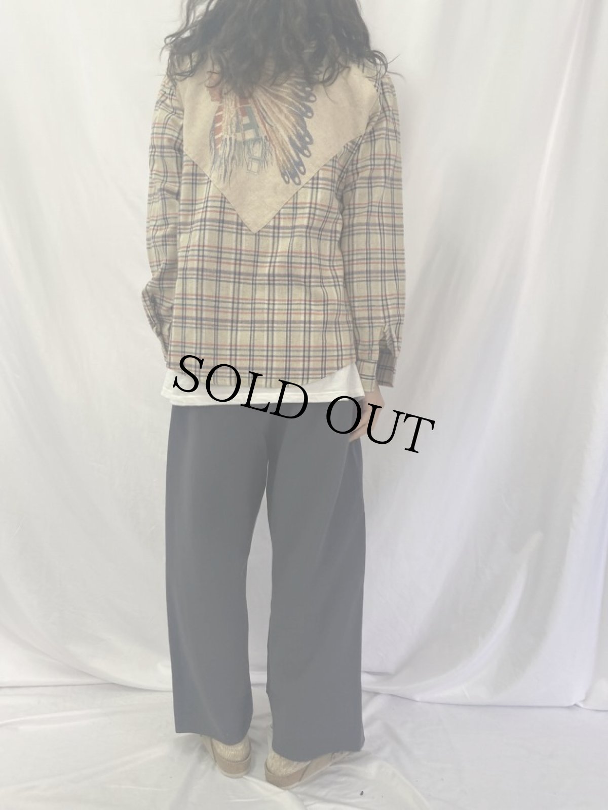 画像4: 70's KENNINGTON チェック柄 インディアンプリント ポリエステル ウエスタンシャツ L (4)