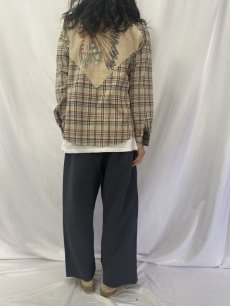 画像4: 70's KENNINGTON チェック柄 インディアンプリント ポリエステル ウエスタンシャツ L (4)