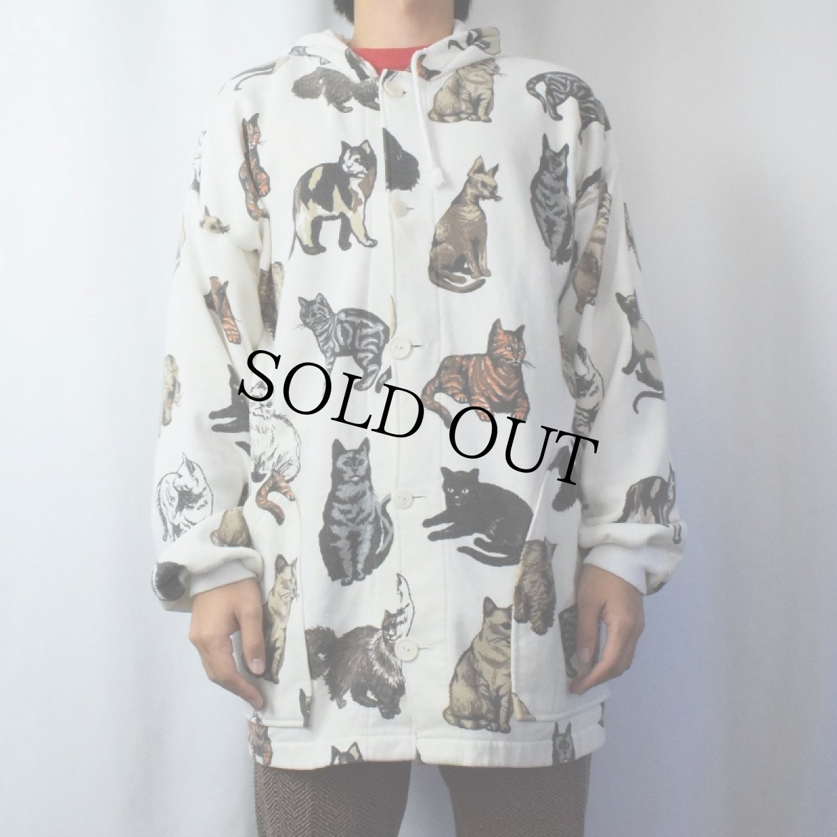 画像2: 80〜90's MICHIGAN RAG CO. USA製 "CAT" 猫柄スウェットパーカー S/M (2)