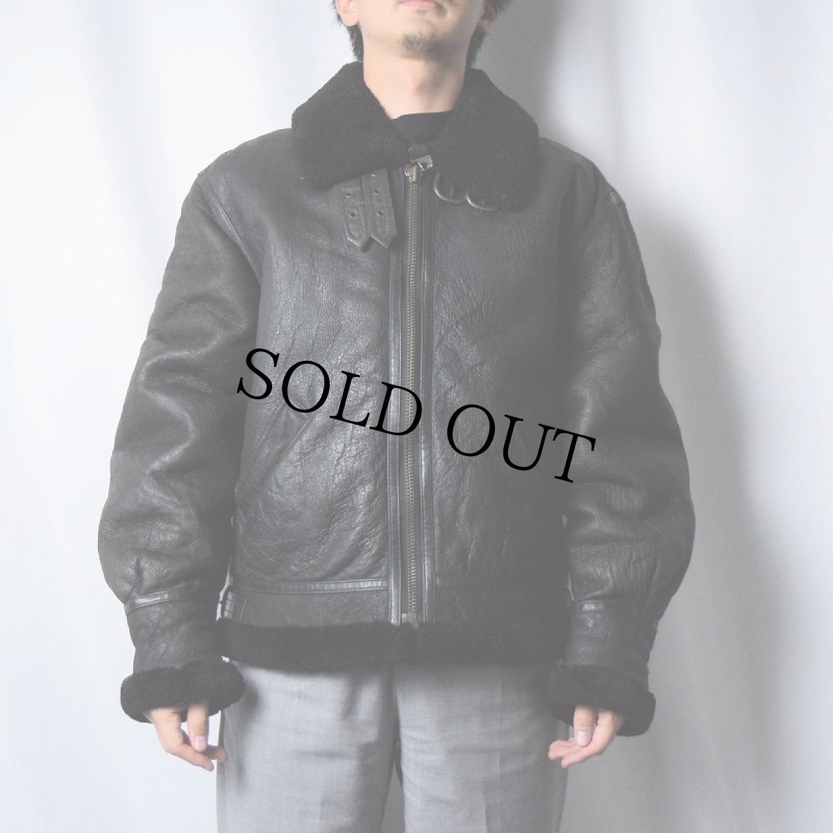 画像2: 民間品 B-3 TYPE ムートンフライトジャケット BLACK L (2)