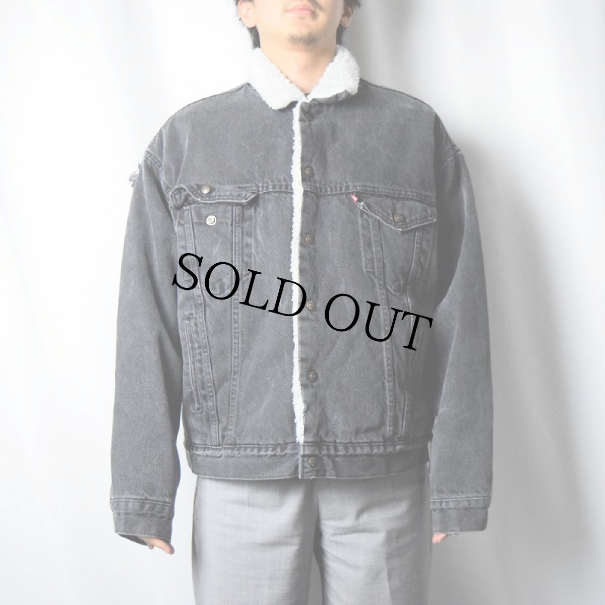 画像2: 80〜90's Levi's USA製 ブラックデニムボアジャケット XL (2)