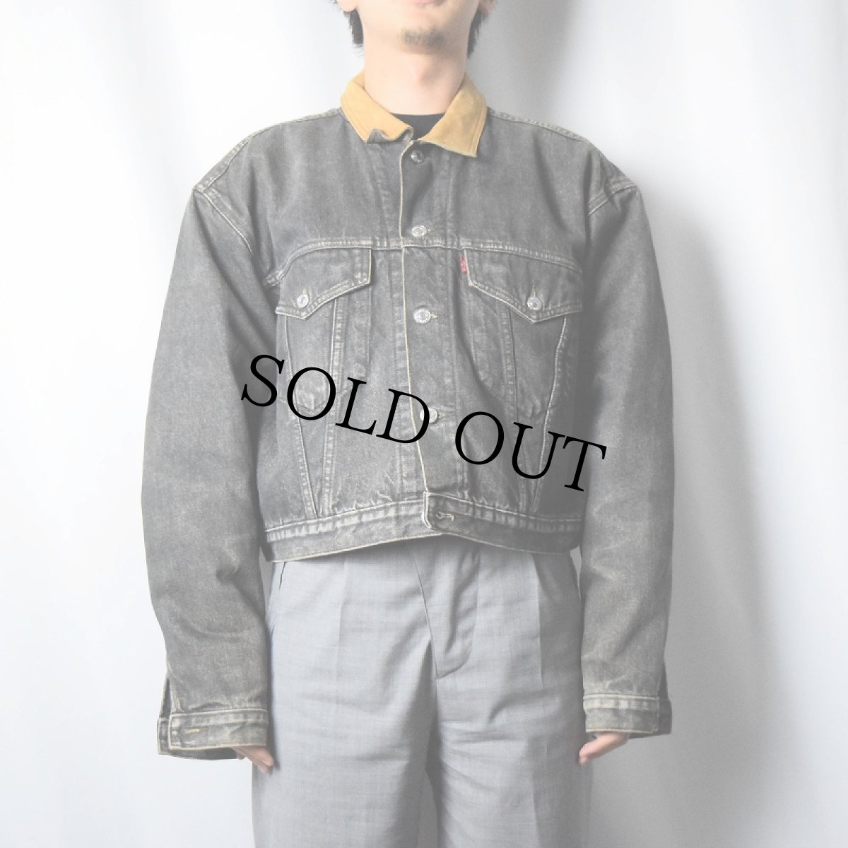 画像2: 80's Levi's ショート丈 ブランケットライナー ブラックデニムジャケット L (2)