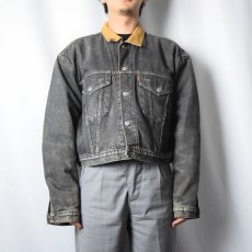 画像2: 80's Levi's ショート丈 ブランケットライナー ブラックデニムジャケット L (2)