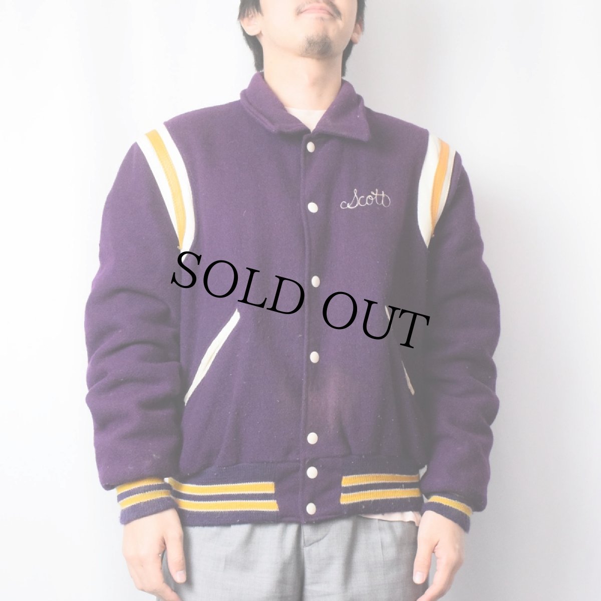 画像3: 70's DeLong USA製 "Marinette Marines" チェーン刺繍 メルトンウールスタジャン size44 (3)