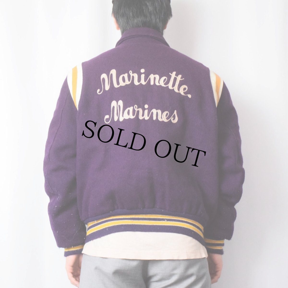 画像4: 70's DeLong USA製 "Marinette Marines" チェーン刺繍 メルトンウールスタジャン size44 (4)