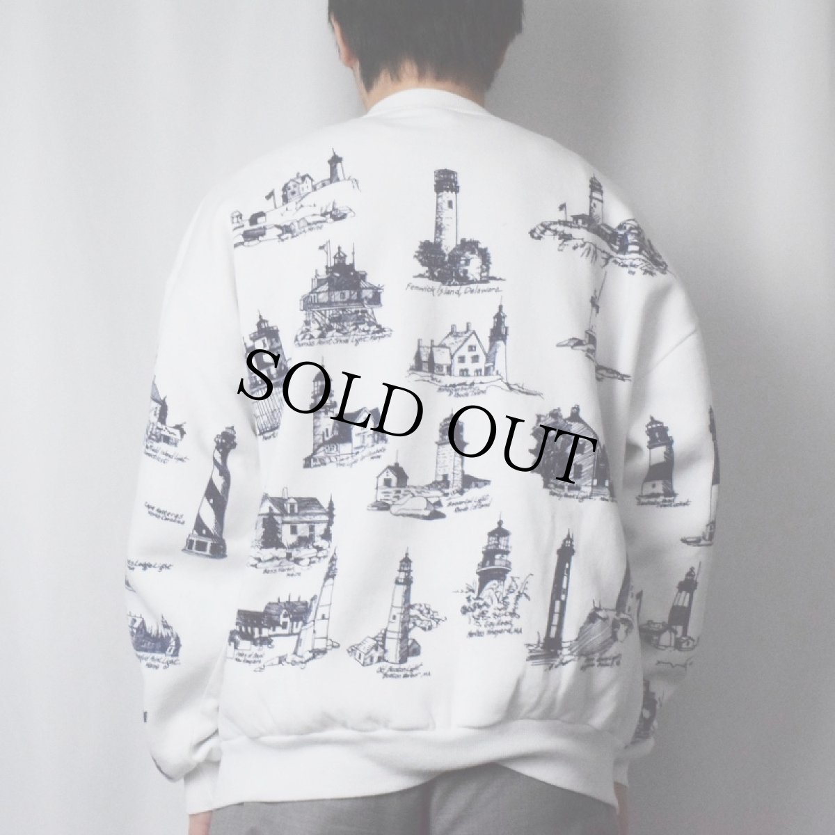 画像3: 90's MICHIGAN RAG CO. USA製 ライトハウス柄 プリントスウェット XL (3)