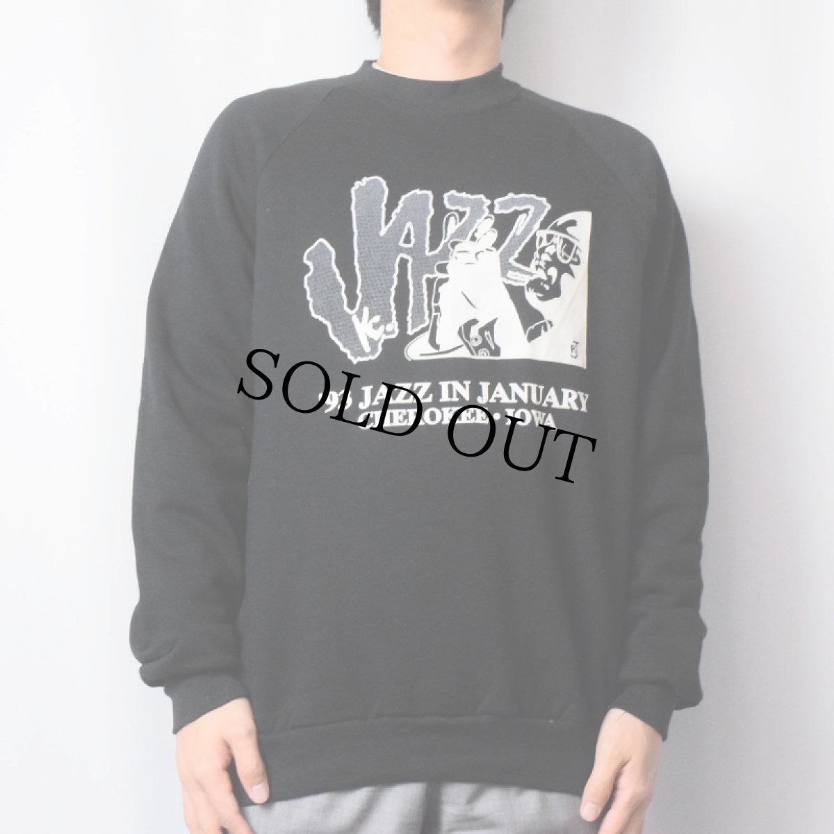画像2: 90's USA製 "'93 JAZZ IN JANUARY" プリントスウェット BLACK L (2)