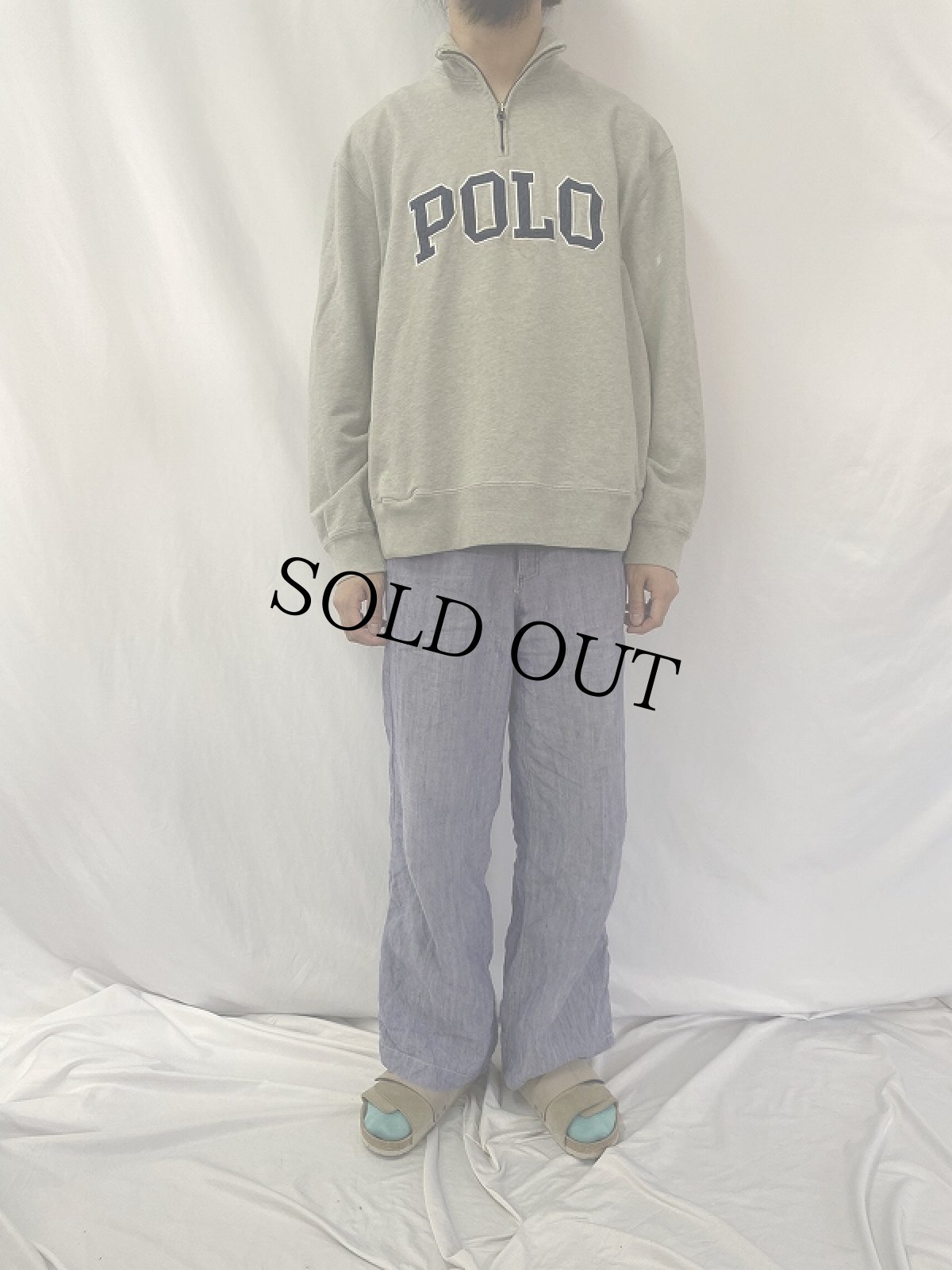 画像2: 90's〜 POLO Ralph Lauren ロゴパッチ付き ハーフジップスウェット XL (2)