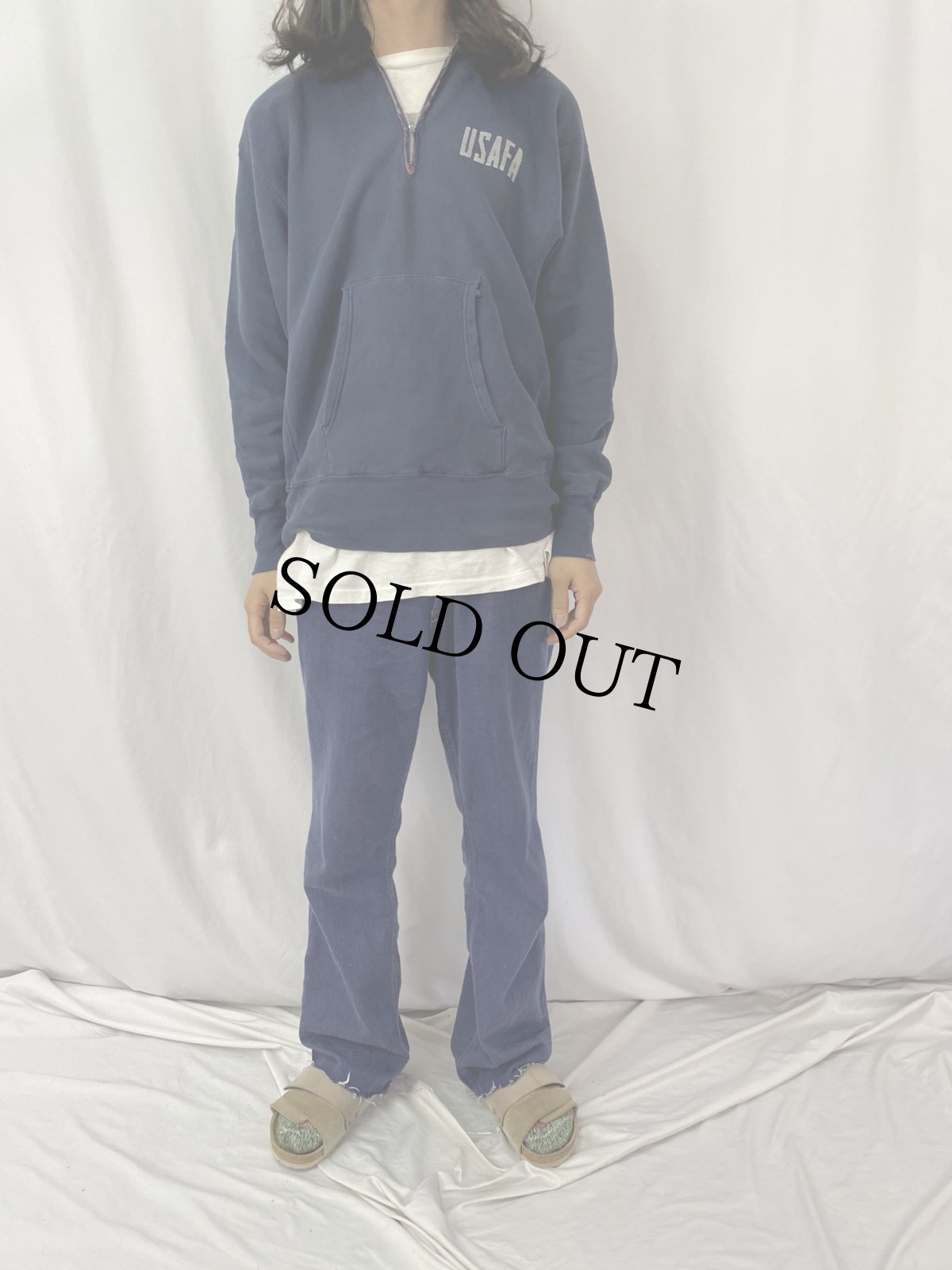 画像3: 70's Champion 青単色タグ REVERSE WEAVE USA製 "USAFA" プリントハーフジップスウェットフーディー NAVY L (3)