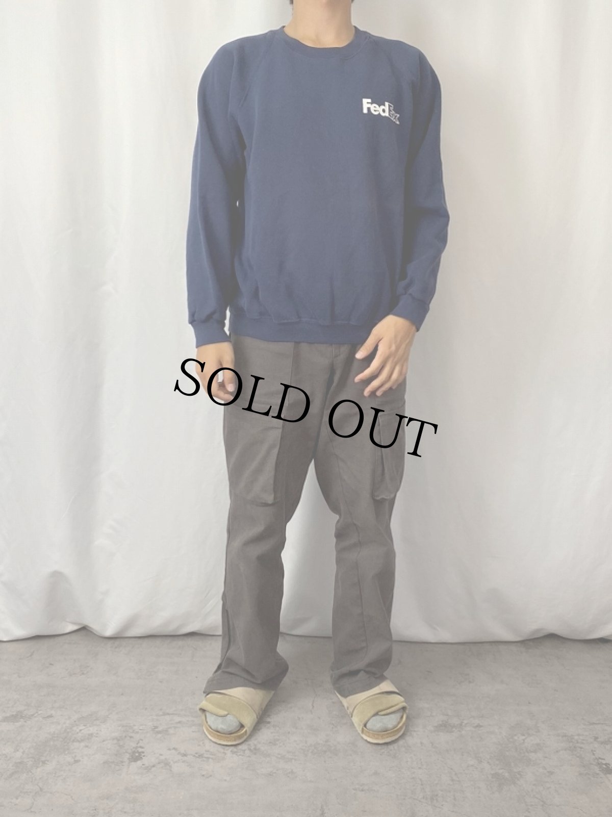 画像3: 90's FedEx USA製 企業ロゴプリントスウェット NAVY M (3)