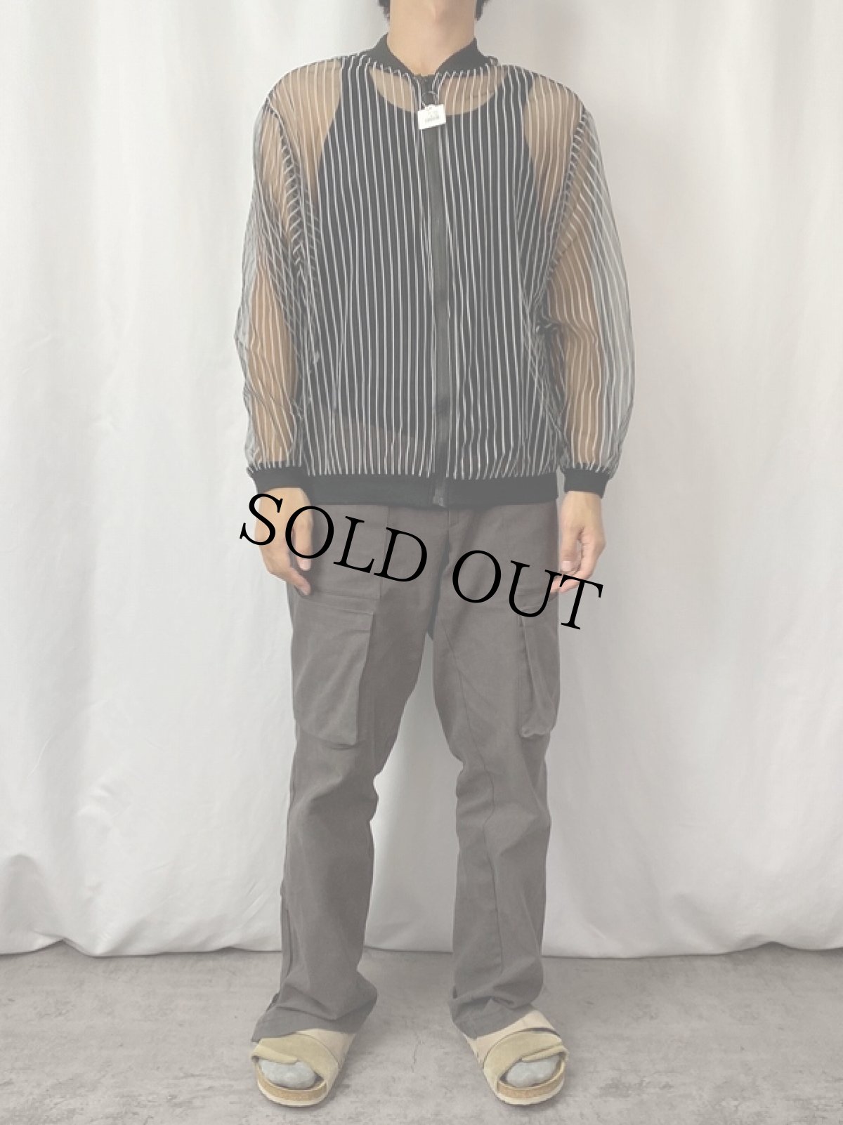 画像2: ストライプ柄 シースルージャケット BLACK (2)