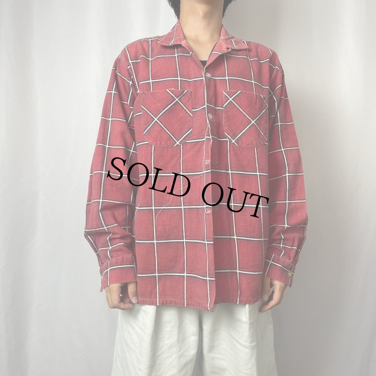 画像2: 60's チェック柄 オープンカラー プリントネルシャツ (2)