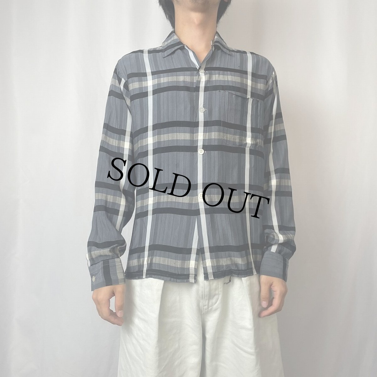 画像2: 50〜60's Sandy Mac Donald チェック柄 オープンカラーシャツ M (2)