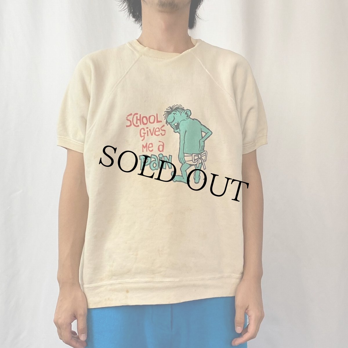 画像2: 60's "SCHOOL Gives Me a pain" モンスタープリント半袖スウェット (2)