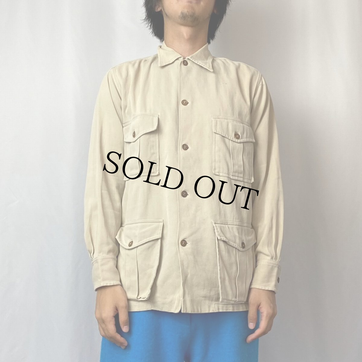 画像2: 40〜50's Manhattan コットンサファリシャツ SIZE2 (2)