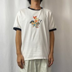 画像2: 2000's キャラクターパロディプリントリンガーTシャツ M (2)