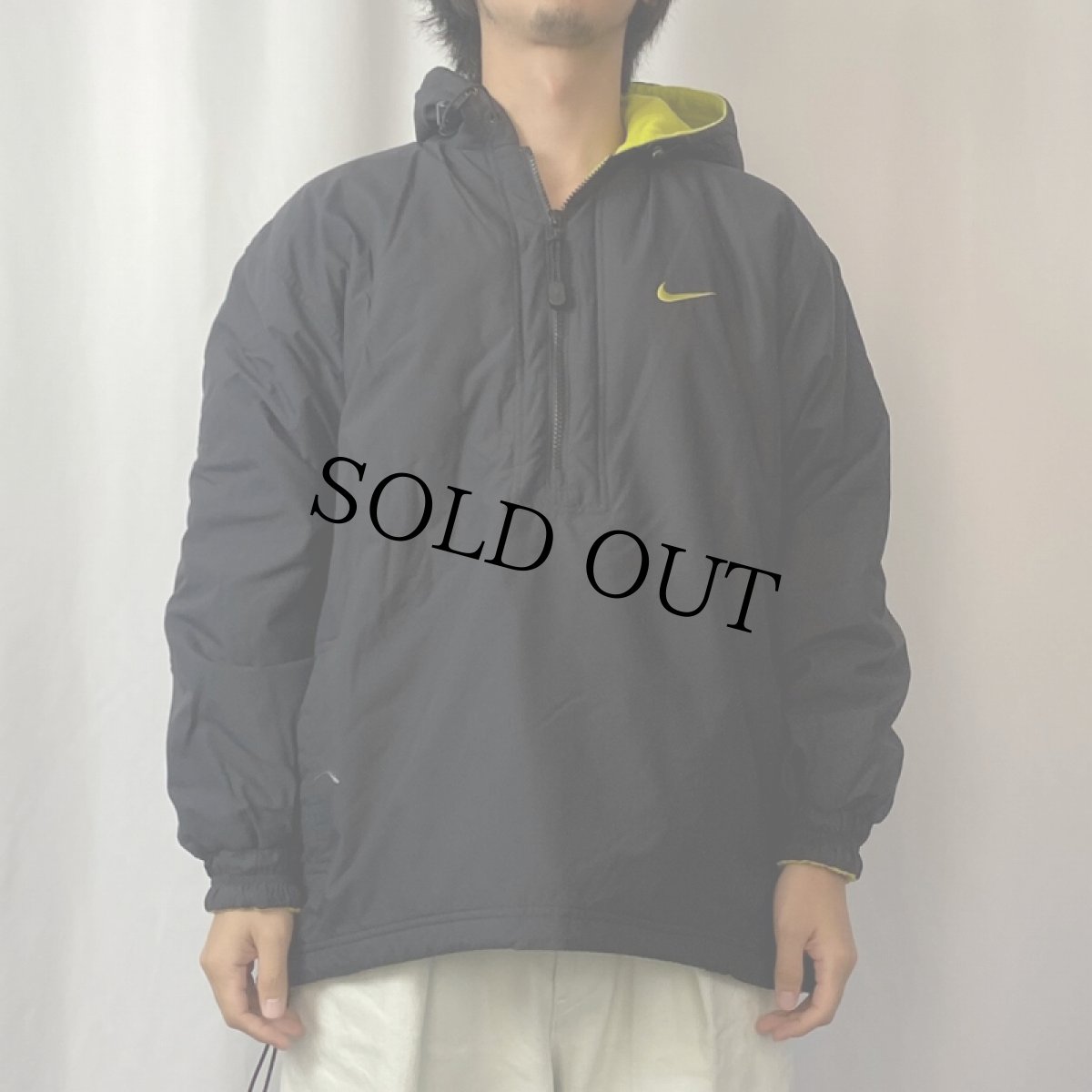 画像2: NIKE ハーフジップ 中綿ナイロンジャケット BLACK L (2)