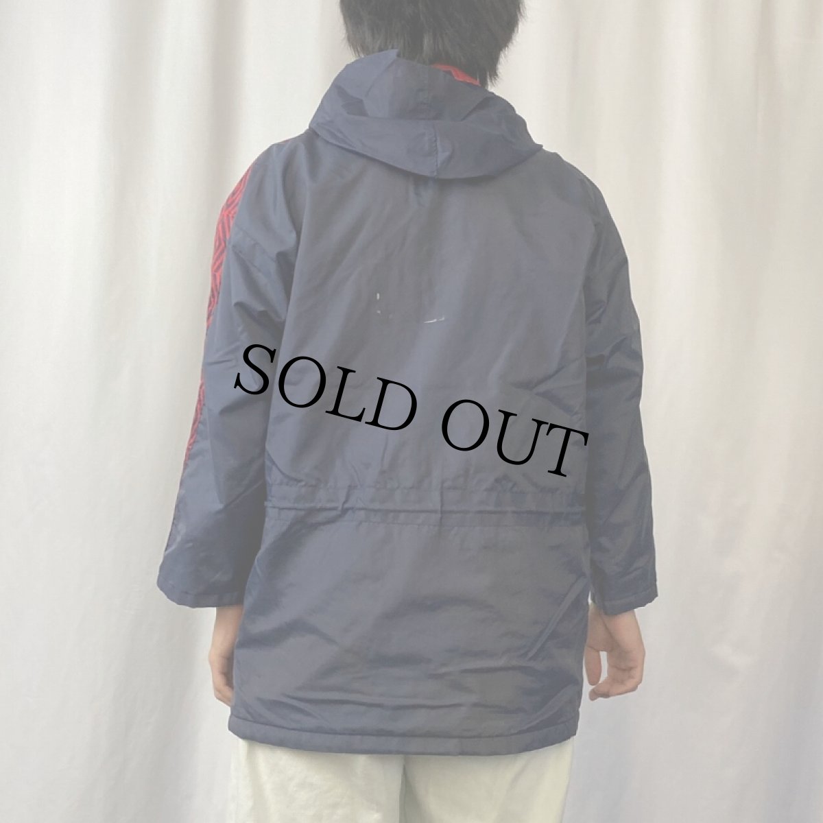 画像3: 90's UMBRO ロゴ刺繍 ナイロンベンチコート NAVY LB (3)