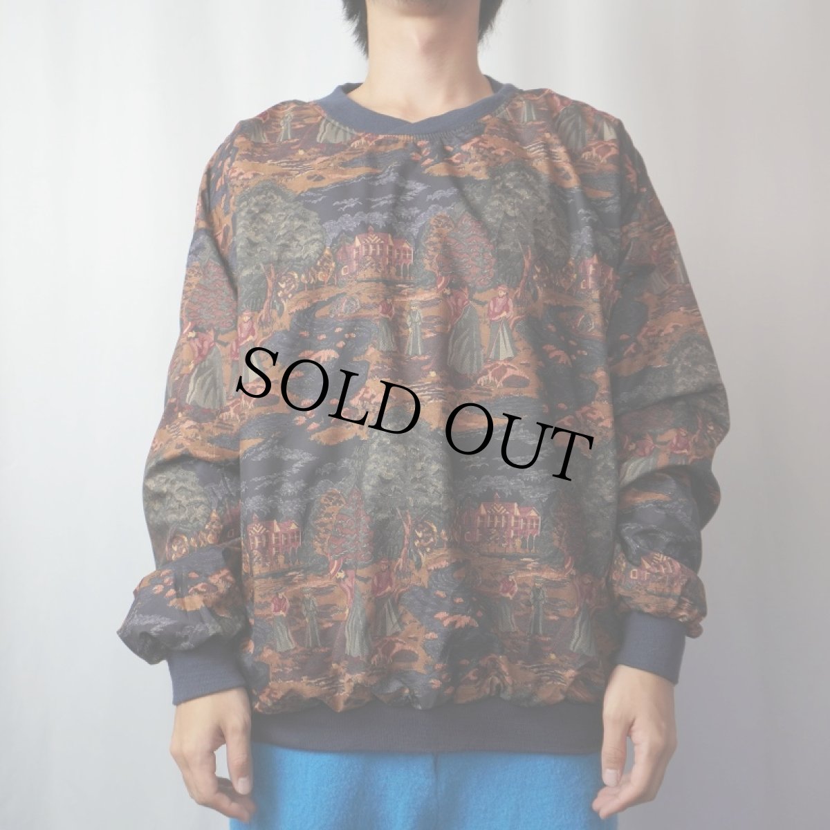 画像3: 80's roche USA製 総柄 リバーシブルナイロンプルオーバー NAVY XL (3)