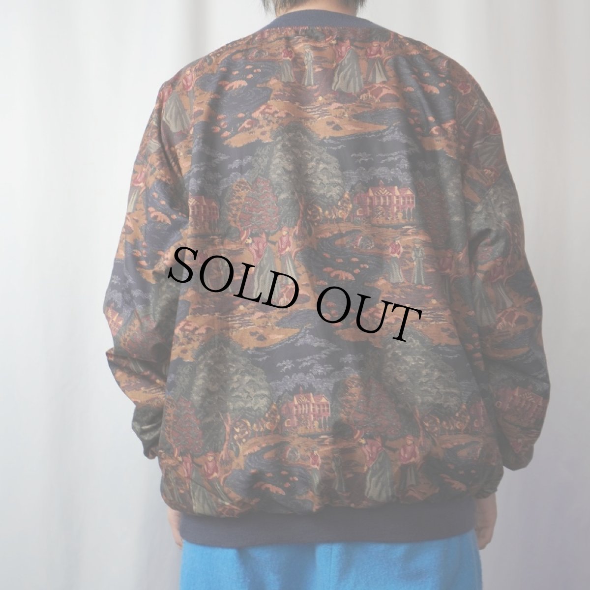 画像4: 80's roche USA製 総柄 リバーシブルナイロンプルオーバー NAVY XL (4)