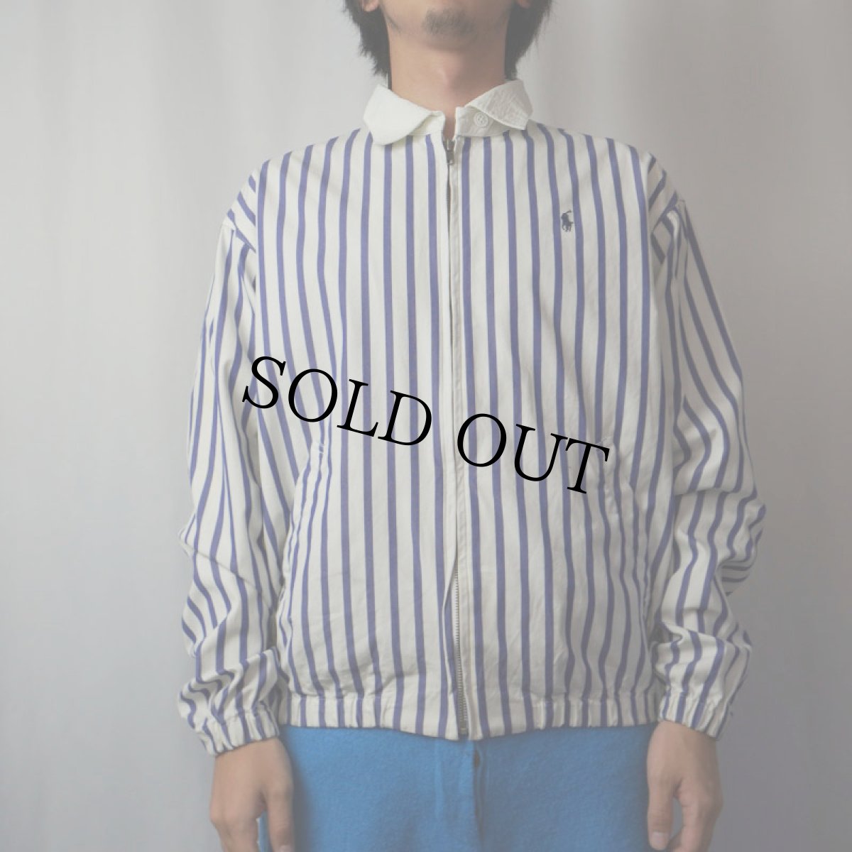 画像2: 90's POLO SPORT Ralph Lauren ストライプ柄 ロゴ刺繍コットンジップジャケット S (2)