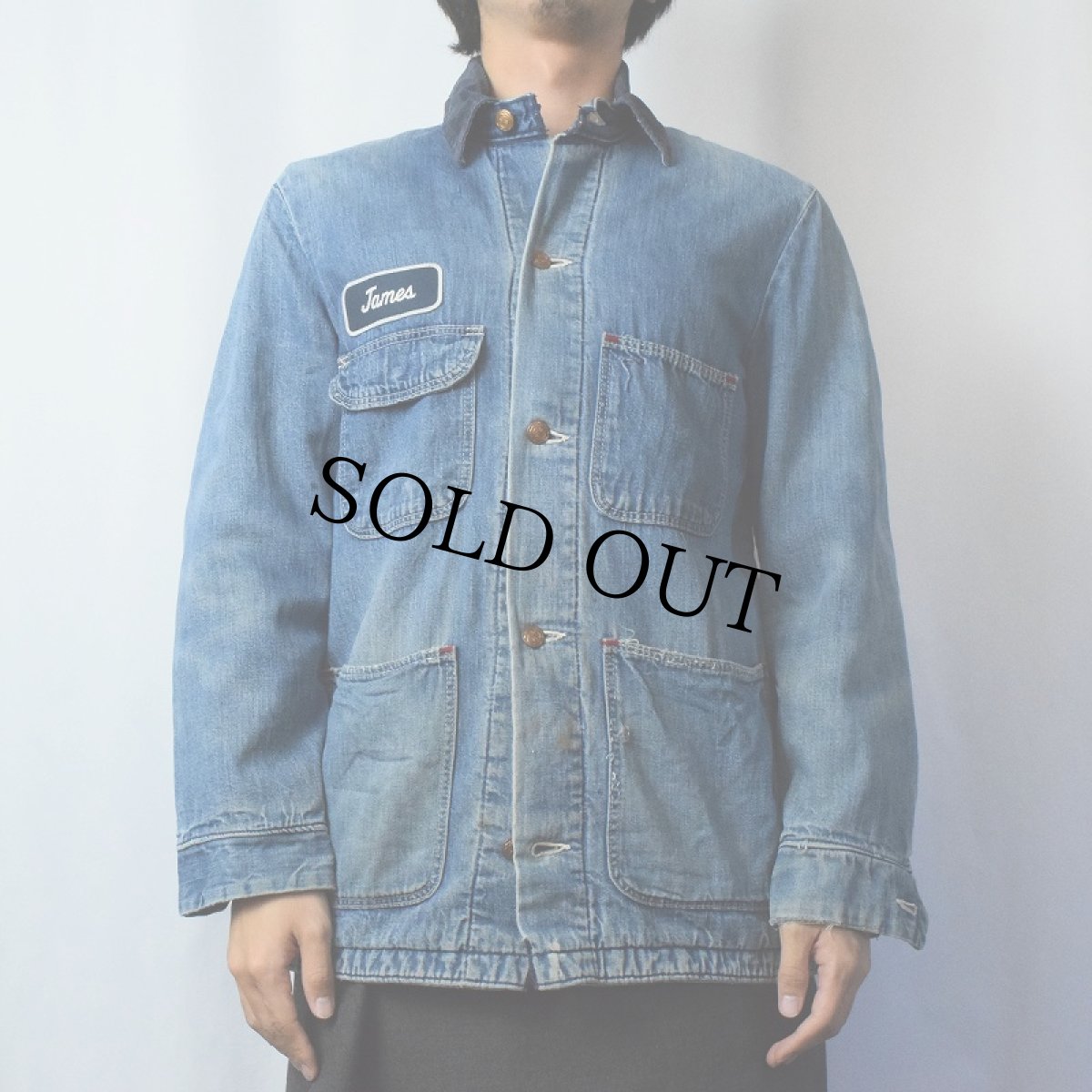 画像2: 70's Wrangler ワッペン付き ブランケットライナーデニムカバーオール SIZE36 (2)