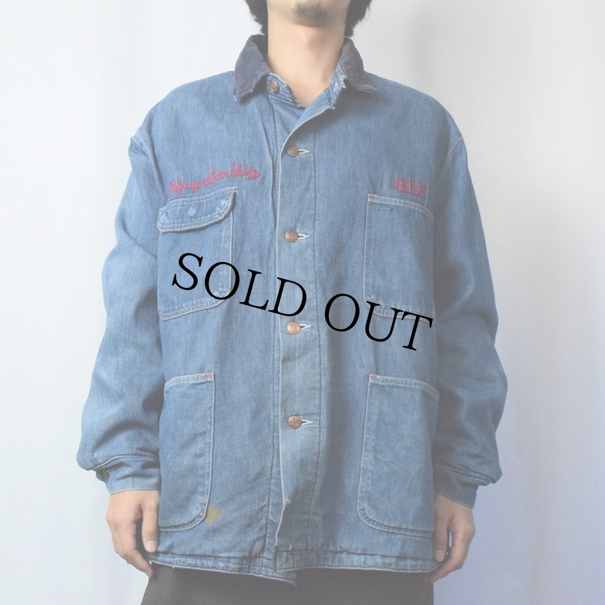 画像2: 70's Wrangler ブランケットライナー 刺繍デニムカバーオール SIZE44 (2)