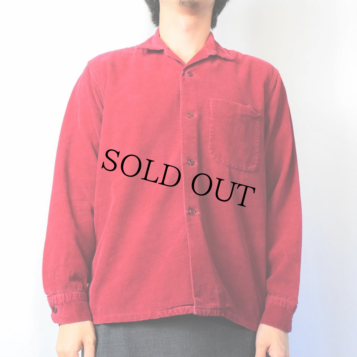 画像2: 60's Wareick コーデュロイオープンカラーシャツ WINERED M (2)