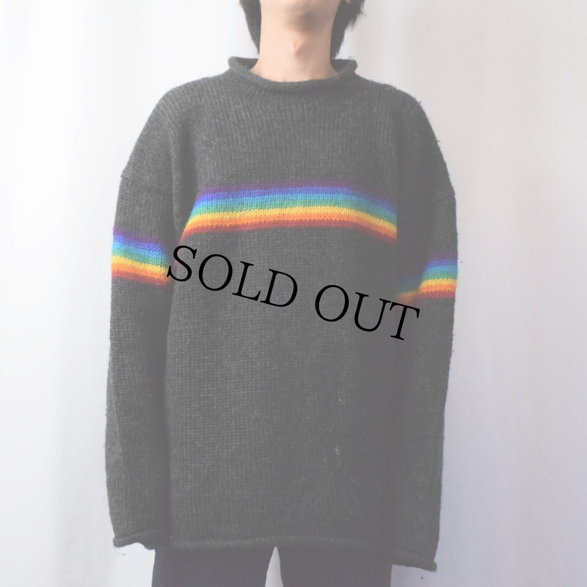 画像2: MAGIK ロールネック レインボーウールニットセーター XL (2)