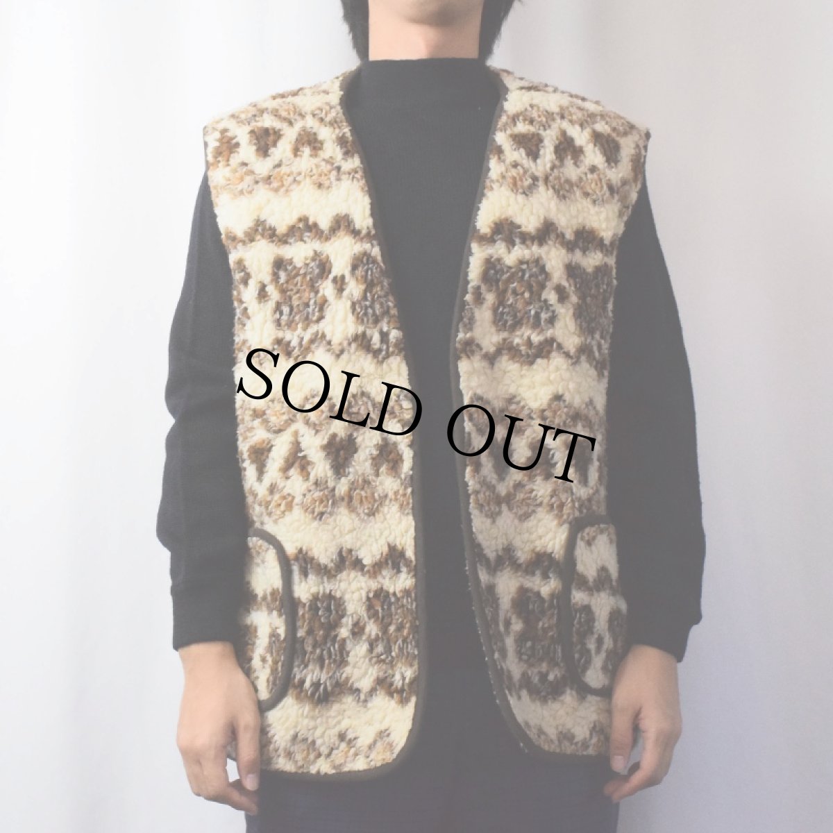 画像2: Das Edle 総柄 メリノウールボアベスト XL (2)