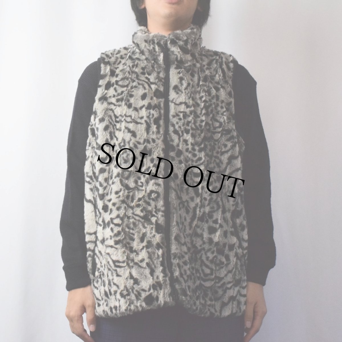 画像2: Coldwater Creek レオパード柄 モダクリル×ポリエステル フェイクファーベスト SIZE1X (2)