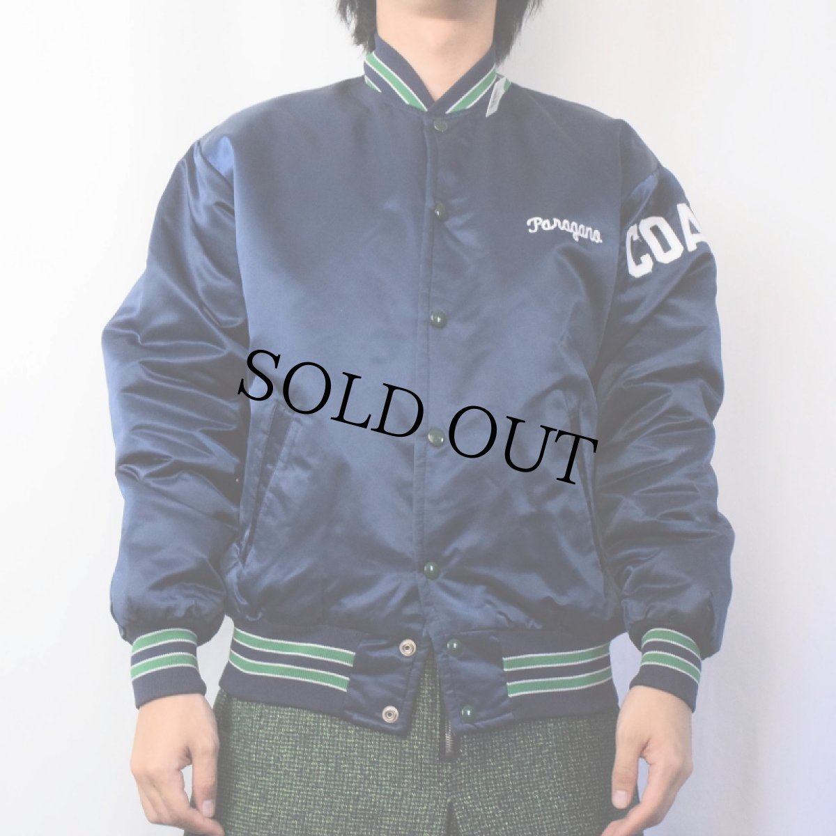 画像3: 80's ALADEN USA製 "DREW Fencing" チェーン刺繍 中綿ナイロンスタジャン NAVY M (3)