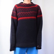 画像2: 60's〜 JERSEY MODELLER SWEDEN製 ジャガード織り ウールニットセーター BLACK L (2)