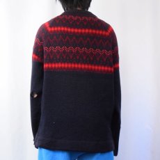 画像3: 60's〜 JERSEY MODELLER SWEDEN製 ジャガード織り ウールニットセーター BLACK L (3)