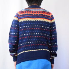 画像3: 50〜60's "HANDMADE IN DENMARK" フェアアイル柄 ハンドメイドウールニットセーター NAVY (3)