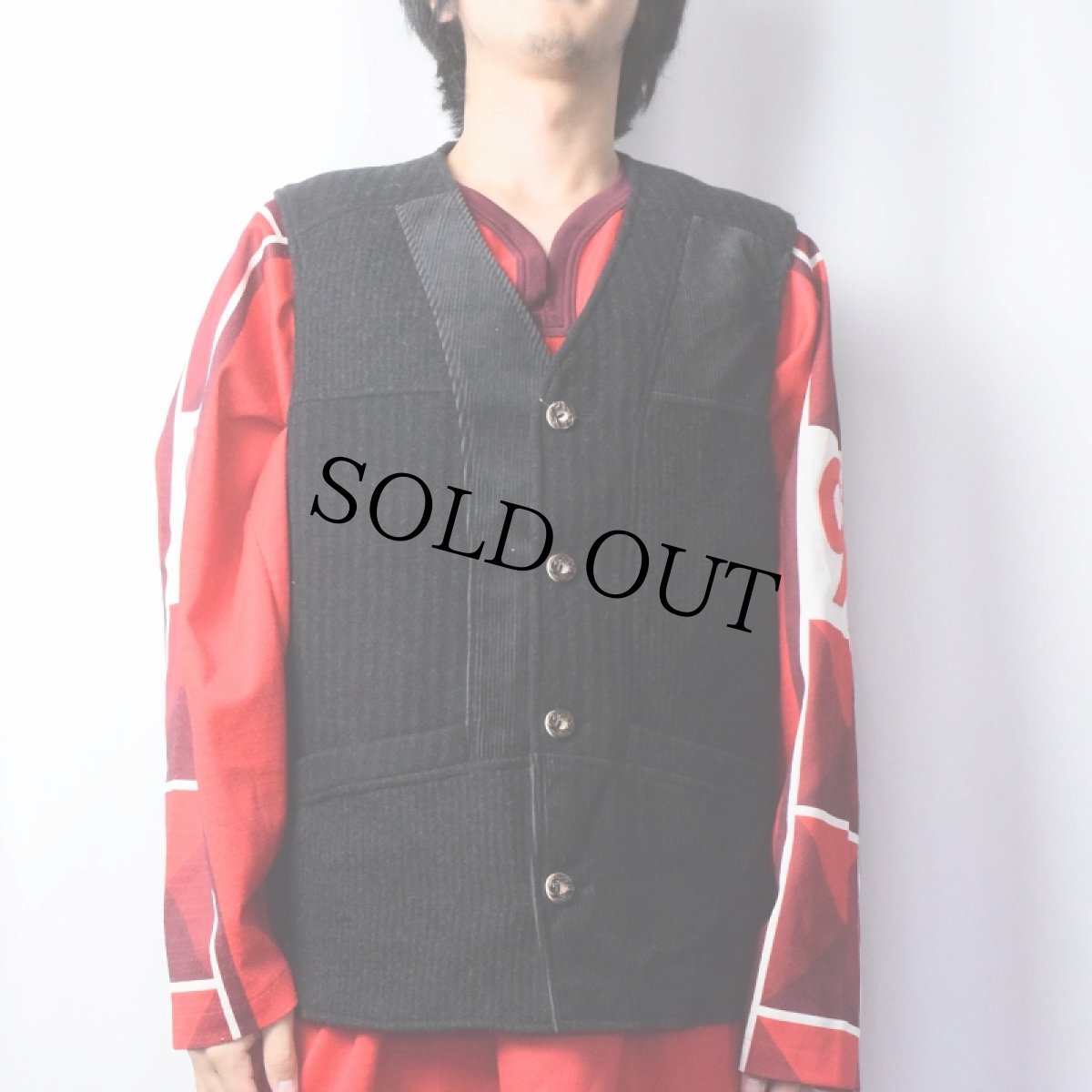 画像2: Fashion in WOOL ウール×ポリエステル 切り替えデザインベスト BLACK (2)