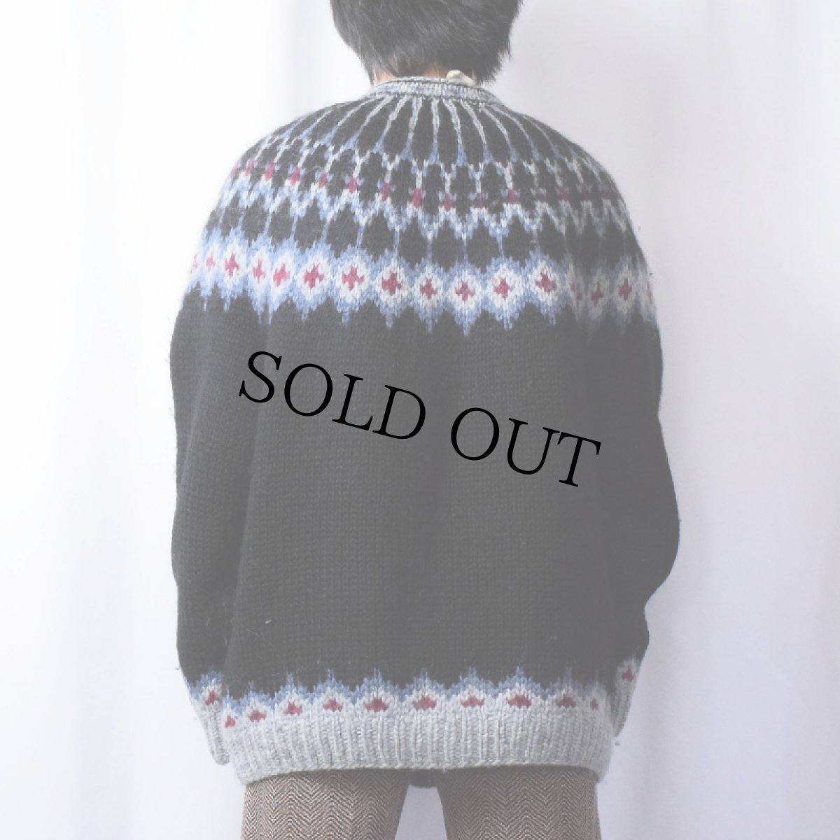 画像3: ICELAND製 ノルディック柄 ハンドメイドウールニットカーディガン BLACK (3)