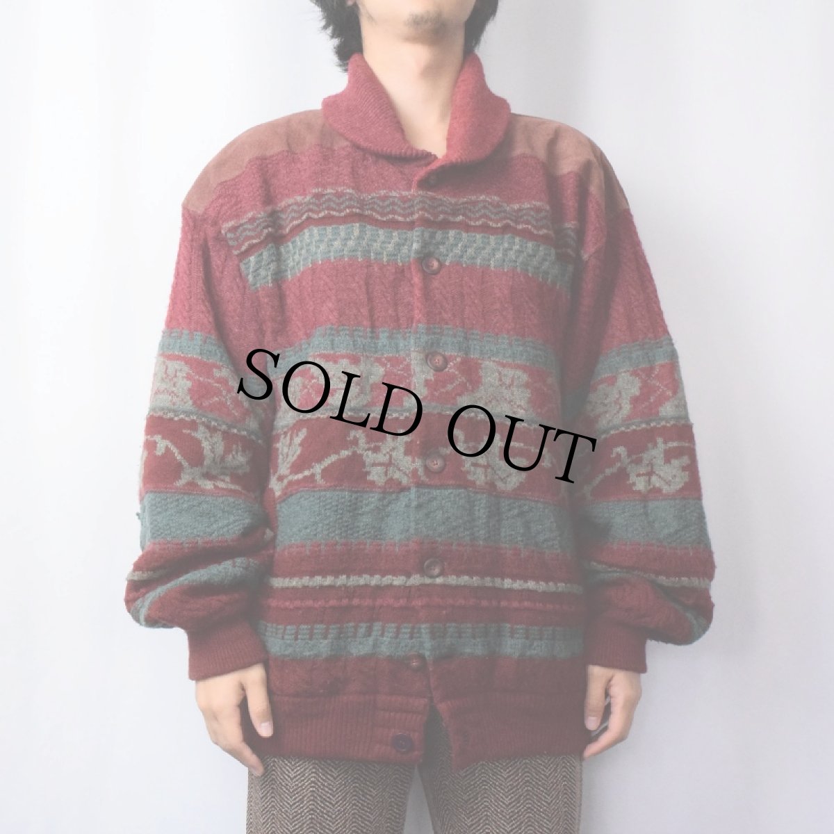 画像2: Umberto Fossati ITALY製 ショールカラー ジャガードニットジャケット (2)